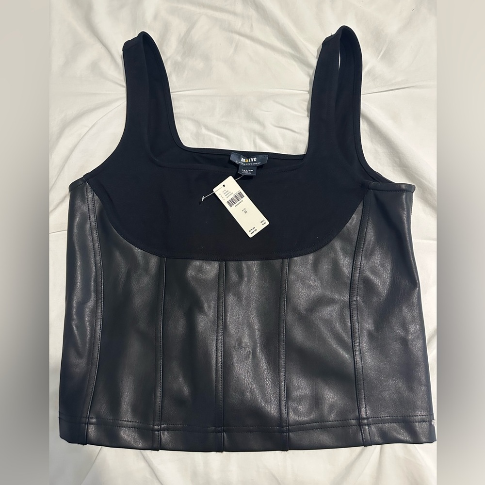 Maeve by Anthropologie Faux Leather Corset Tank